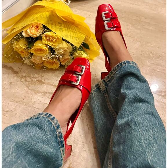 ZARA Red Patent Slingback Heels NWT | Double Buckle | Blogger Fave - Picture 8 of 16